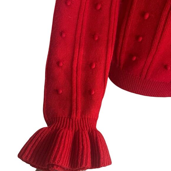 Kate Spade | Wool Blend Ruffle Yoke Bobble Sweater | Charm Red | Women’s Small - Picture 4 of 14